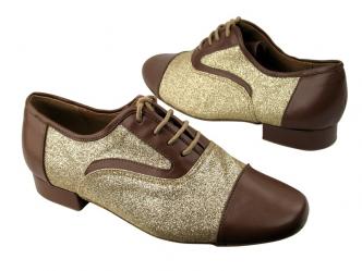 Dance shoes men coffee brown leather & gold stardust   